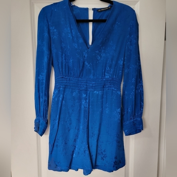 NWOT Small Zara Royal Blue Jacquard Romper - Picture 4 of 6